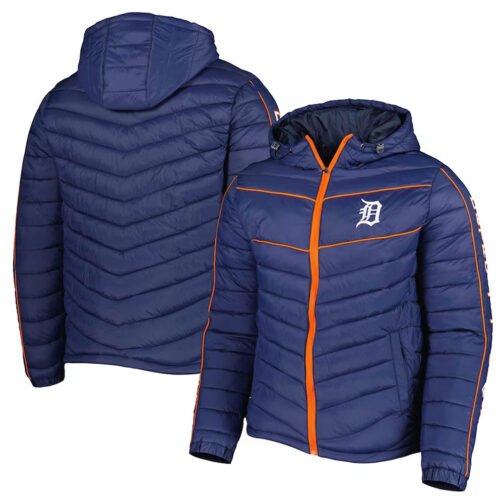 Detroit Tigers Splitter Soft Down Touch Navy Blue Hoodie Jacket - Image 3