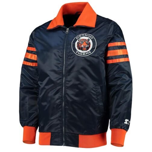 Navy Blue The Captain III Detroit Tigers Satin Jacket