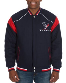Houston Texans Teddy Embroidered Navy Varsity Wool Jacket