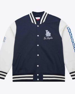 LA Dodgers Navy and White Fleece Varsity Jacket