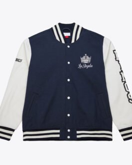 LA Kings Navy and White Fleece Varsity Jacket
