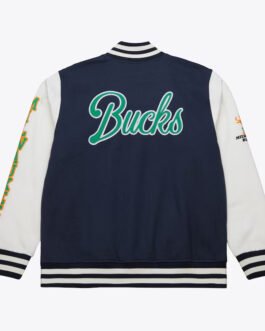 Milwaukee Bucks Navy and White Fleece Varsity Jacket