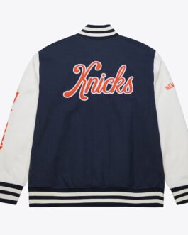 NY Knicks Navy and White Fleece Varsity Jacket