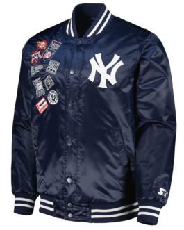 NY Yankees Patch Navy Satin Jacket