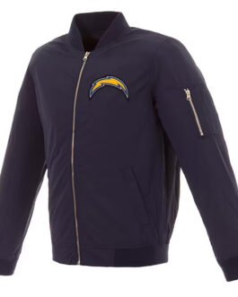 Navy LA Chargers Nylon Bomber Jacket
