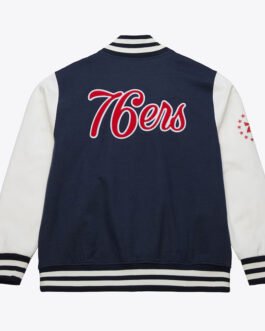 Philadelphia 76ers Navy and White Fleece Varsity Jacket