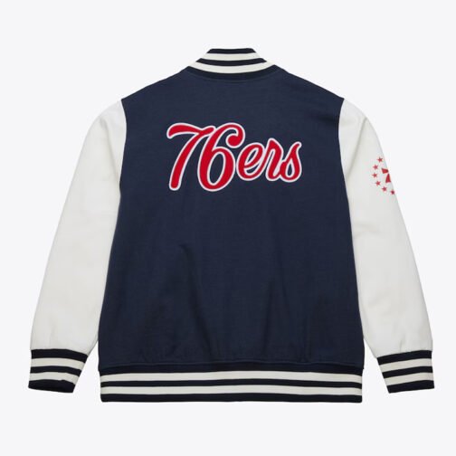 Philadelphia 76ers Navy and White Fleece Varsity Jacket - Image 2