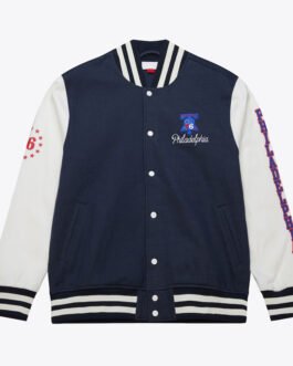 Philadelphia 76ers Navy and White Fleece Varsity Jacket