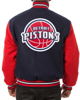 Detroit Pistons Two-Tone Navy/Red Varsity Wool Jacket