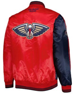 New Orleans Pelicans Fast Break Navy/Red Satin Jacket