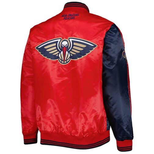 New Orleans Pelicans Fast Break Navy/Red Satin Jacket - Image 2