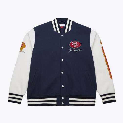 San Francisco 49ers Navy and White Fleece Varsity Jacket