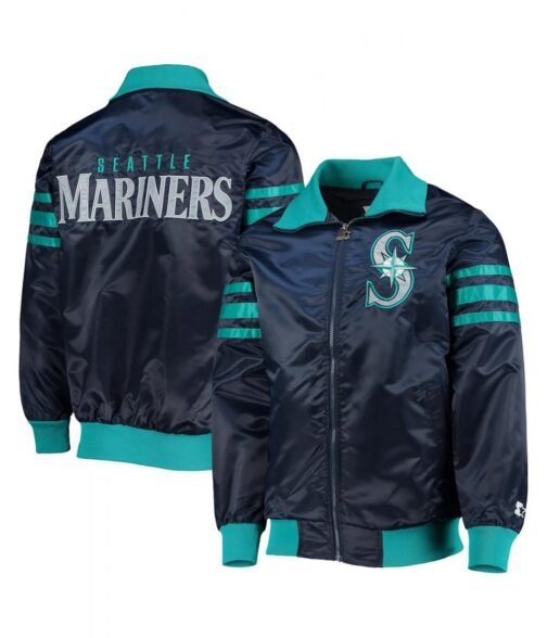 Seattle Mariners The Captain II Varsity Navy Satin Jacket - Image 3