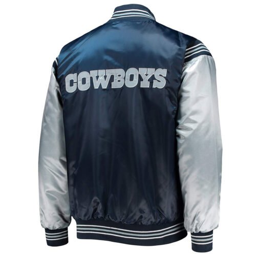 Dallas Cowboys Enforcer Navy/Silver Varsity Satin Jacket - Image 2