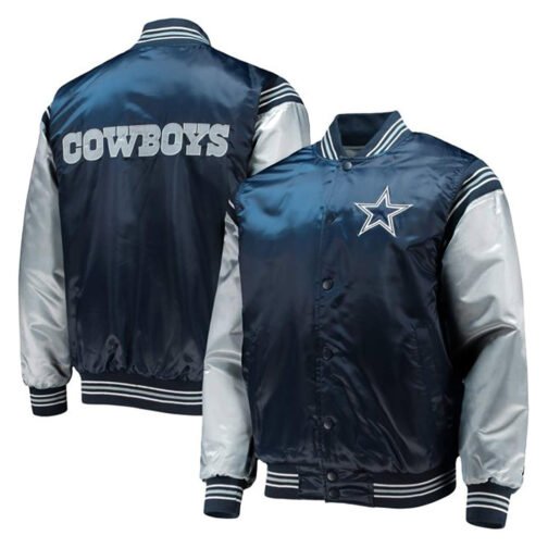Dallas Cowboys Enforcer Navy/Silver Varsity Satin Jacket - Image 3