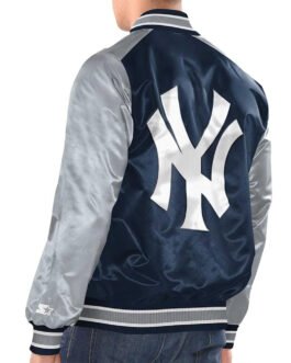 Navy/Silver New York Yankees Renegade Varsity Satin Jacket