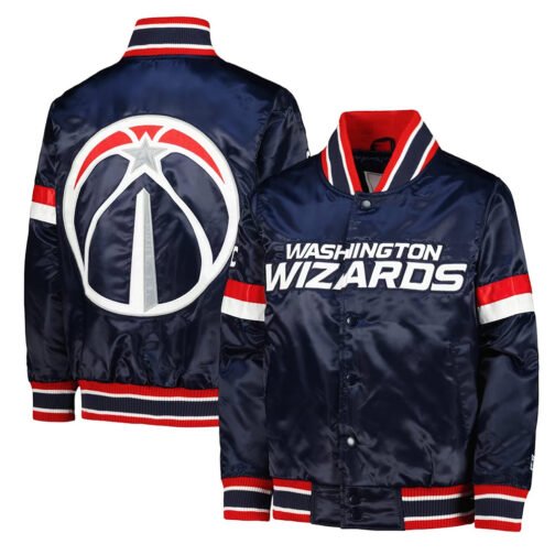 Washington Wizards Home Game Navy Satin Jacket - Image 5