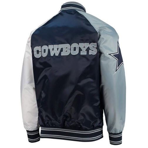 Dallas Cowboys The Reliever Navy/White Varsity Satin Jacket - Image 2