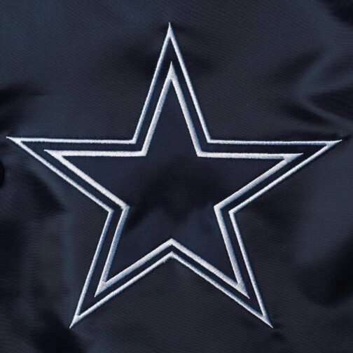 Dallas Cowboys The Reliever Navy/White Varsity Satin Jacket - Image 4