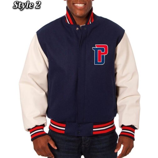 Navy/White Detroit Pistons Varsity Jacket - Image 2