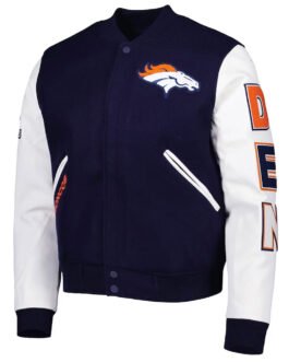 Denver Broncos Logo Navy and White Varsity Jacket