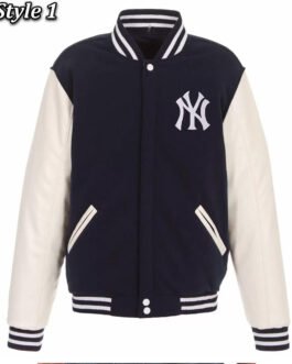 NY Yankees Navy Blue and White Letterman Jacket