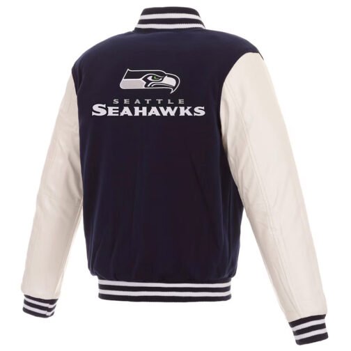 Navy/White Seattle Seahawks Varsity Jacket - Image 2