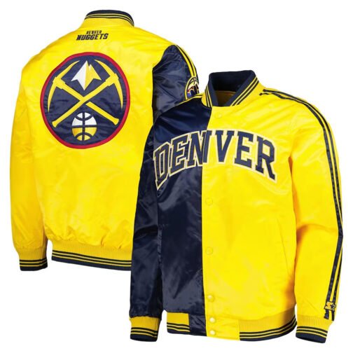 Fast Break Denver Nuggets Navy/Yellow Varsity Satin Jacket - Image 3