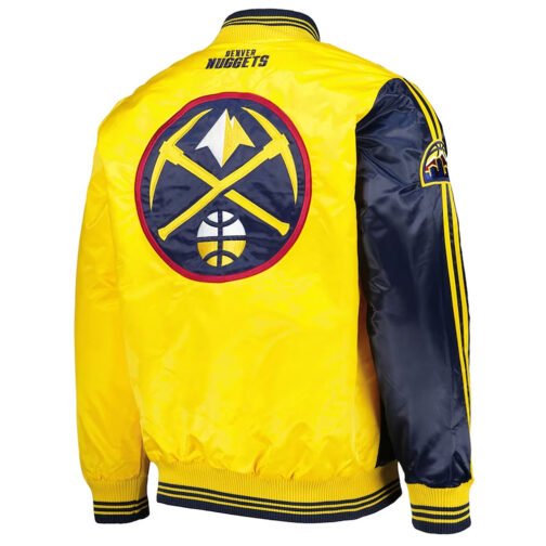 Fast Break Denver Nuggets Navy/Yellow Varsity Satin Jacket - Image 2