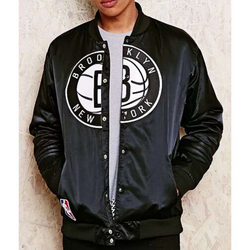 NBA Brooklyn Nets Black Satin Jacket - Image 3
