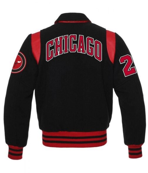 Chicago Bulls Sailor Collar Black Varsity Jacket - Image 2