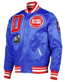 Detroit Pistons Finals 3x Champions Mash Up Capsule Royal Satin Jacket