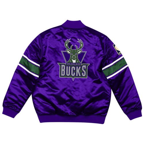 Milwaukee Bucks Heavyweight Purple Satin Jacket - Image 2