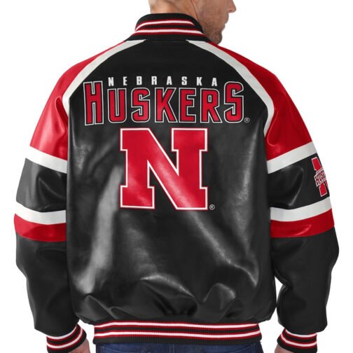 Nebraska Cornhuskers Defense Varsity Leather Jacket - Image 2