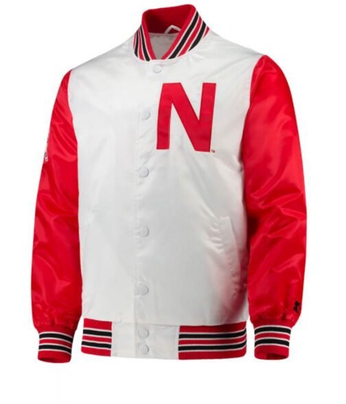 Nebraska Huskers Starter Varsity Satin Red and White Jacket