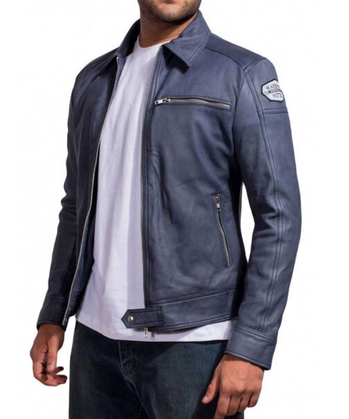 Aaron Paul Need For Speed Blue Leather Jacket - Image 3