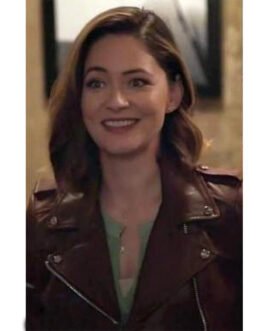 Sandra Mae Frank New Amsterdam Brown Biker Leather Jacket
