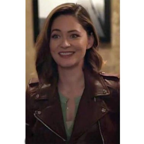 Sandra Mae Frank New Amsterdam Brown Biker Leather Jacket - Image 2