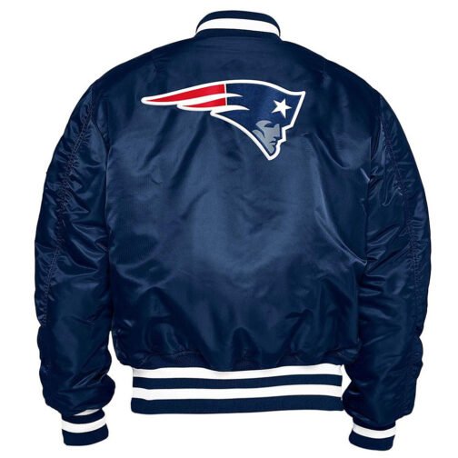 New England Patriots Blue Bomber Satin Jacket - Image 2