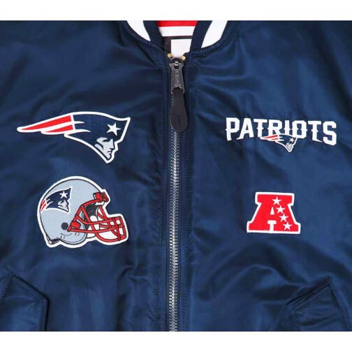 New England Patriots Blue Bomber Satin Jacket - Image 6