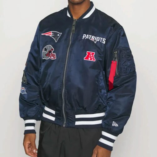 New England Patriots Blue Bomber Satin Jacket - Image 4