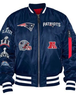 New England Patriots Blue Bomber Satin Jacket