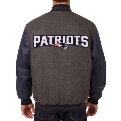 New England Patriots Charcoal and Blue Varsity Jacket - Image 2