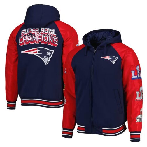 New England Patriots Defender Royal Hoodie Varsity Jacket - Image 3