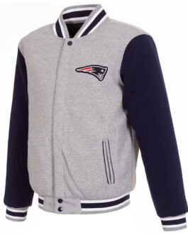 New England Patriots Varsity Gray and Navy Wool Jacket