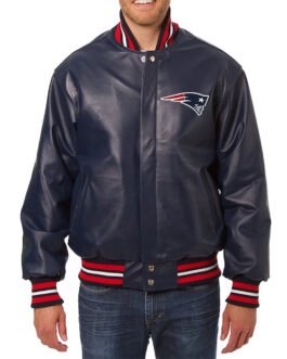 New England Patriots Varsity Navy Leather Jacket