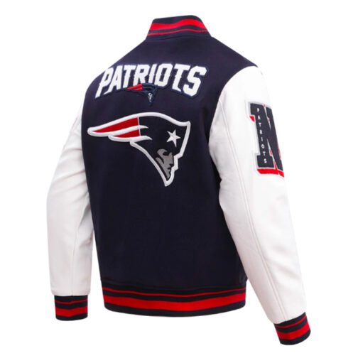 New England Patriots Mashup Rib Varsity Wool/Leather Jacket - Image 4