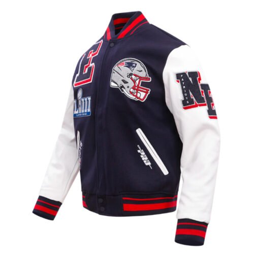 New England Patriots Mashup Rib Varsity Wool/Leather Jacket - Image 3