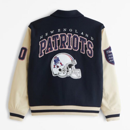 New England Patriots Navy and Off White Varsity Jacket - Image 2