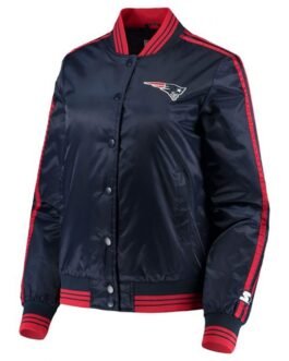 Overtime New England Patriots Full-Snap Navy Varsity Satin Jacket